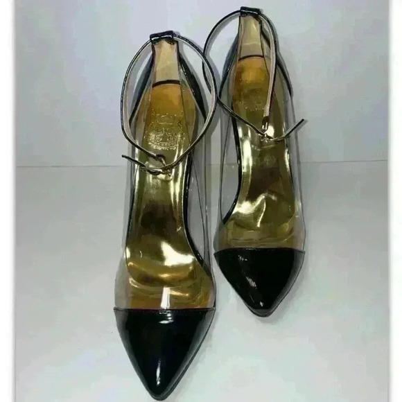 NEW Cape Robbin black gold ankle strap heel 4.5 pointed toe Size 8.5 minor flaws - Picture 2 of 14